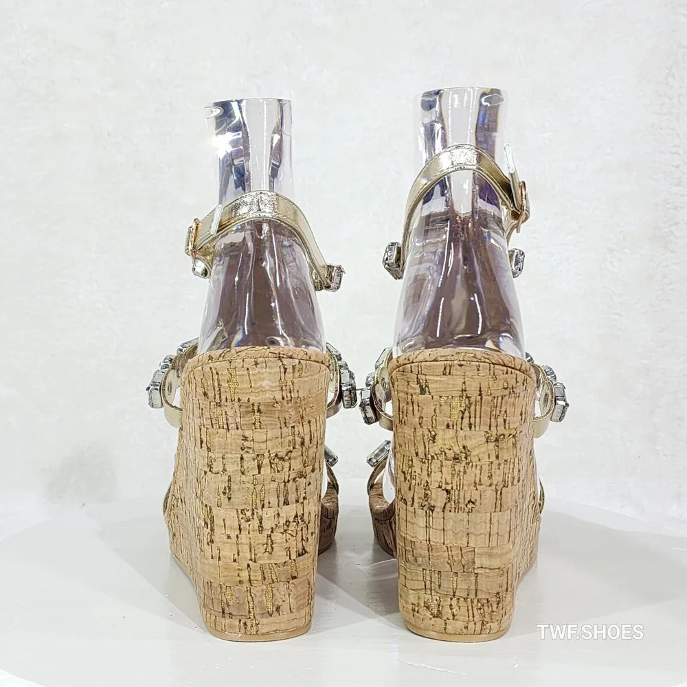 NIB Summer Time Colorful Jeweled Cork Wedge High Heel Sandals